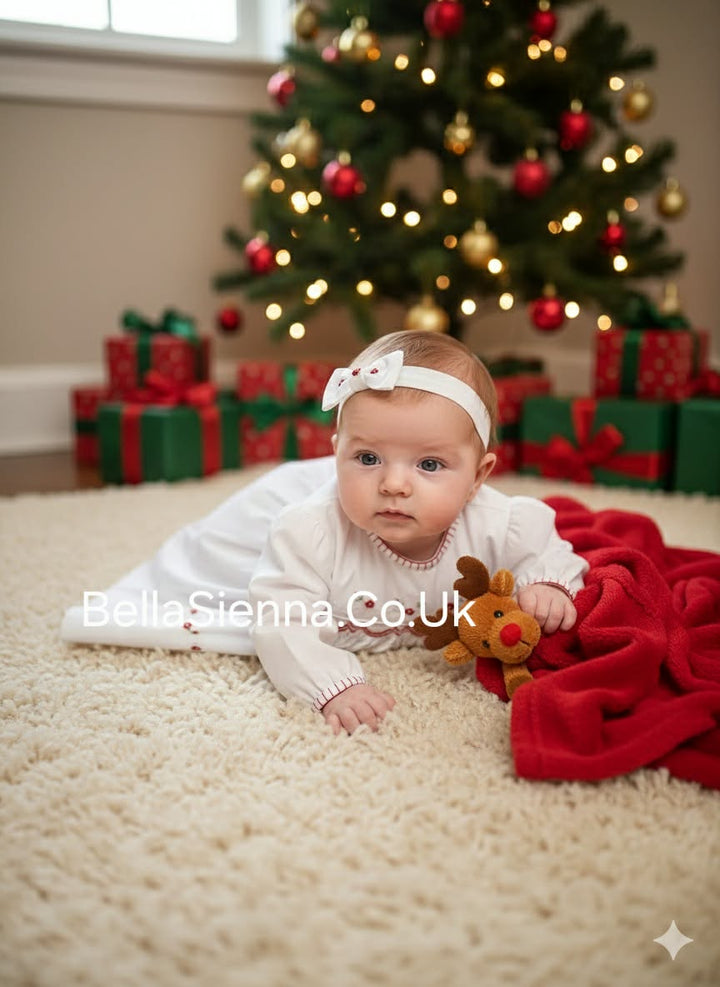 Sarah Louise Baby White And Red Smocked Dress 011273