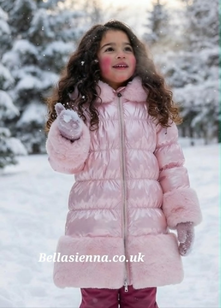 PRE-ORDER ..... GIORGIO BAMBINI Girls Pink Fur Trim Coat