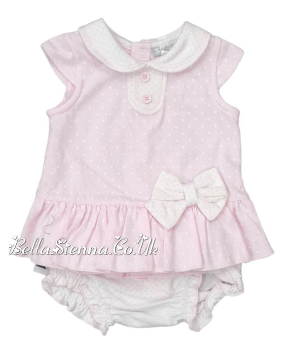 Tutto Piccolo Baby Girls Pink And White Bow Dress Set 4788