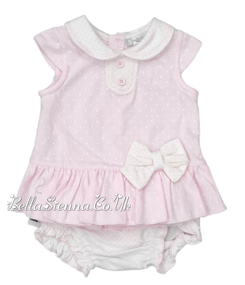 Tutto Piccolo Baby Girls Pink And White Bow Dress Set 4788