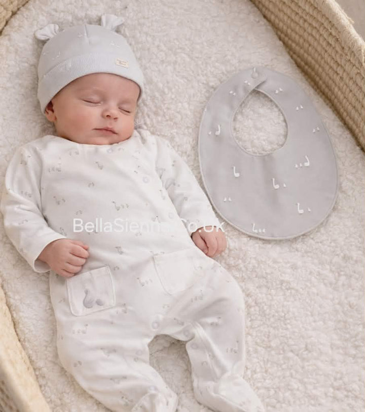 Mayoral Unisex Grey & White "Little Duck" Babygrow, Hat & Bib Set- 1728