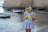 DBB Collection Girls Blue & Neon Yellow Dress With Big Bow On The Back - 22802