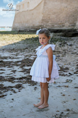 DBB Collection Girls Blue & White Dress With Big Tulle Bow On The Back - 23202