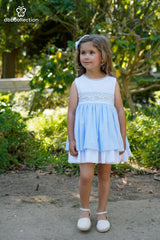 DBB Collection Girls Blue & White Dress With Big Bow On The Back - 22702