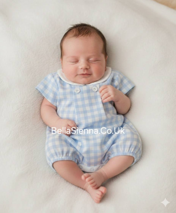 Rapife Boys Blue & White Check Romper - 4908