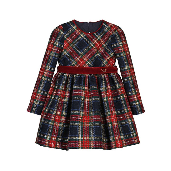 Mayoral Girls Long Sleeved Red & Navy Plaid Dress - 4911