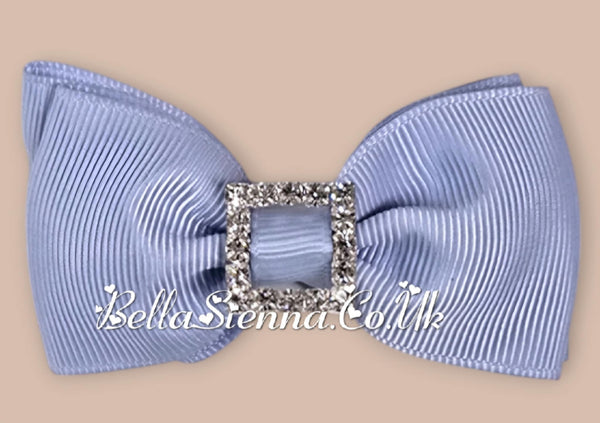 Bowtique London 2 Inch blue Grosgrain Medium Size Hair Bow With Diamanté Centre