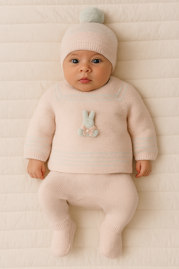 Mac ilusion Baby Girls Three Piece Bunny Rabbit Set - 9809 - Nude - Pink