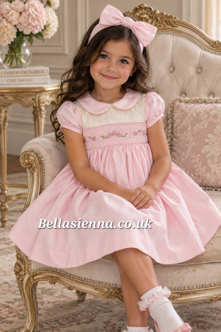 Pretty Originals Girls Pink & Ivory Smocked Dress - BD02363