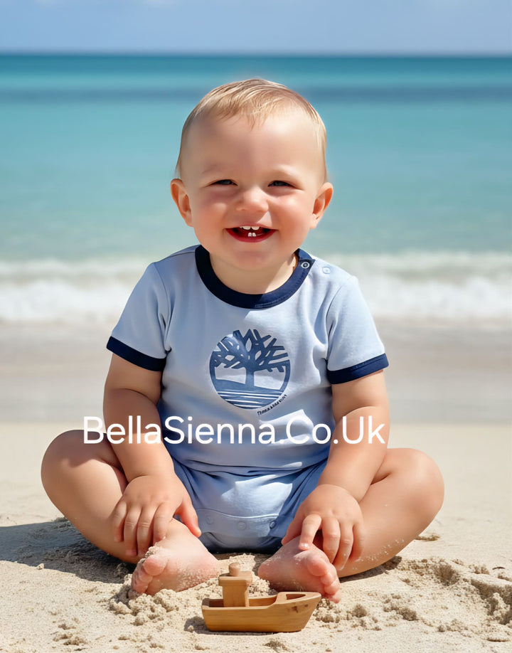Timberland Baby Boys Blue Logo Romper