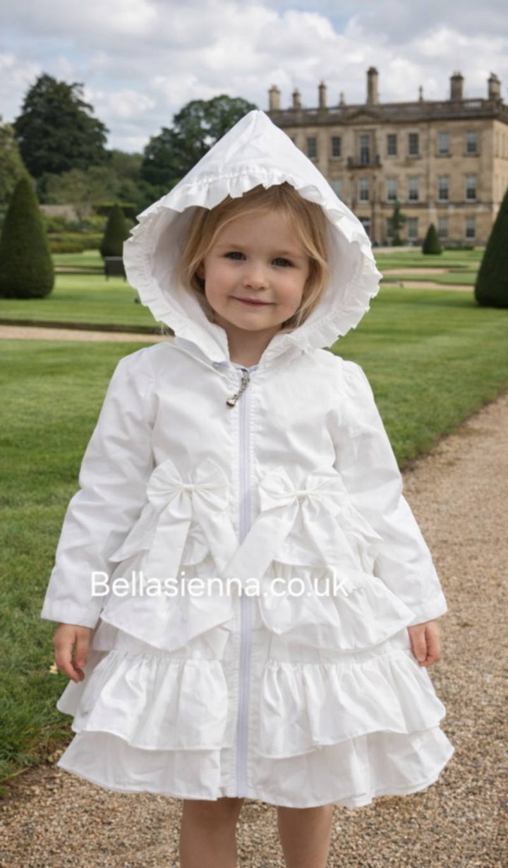 Harris Kids "Serena" Girls Frilly Bow Lightweight Rain Mac Coat - White