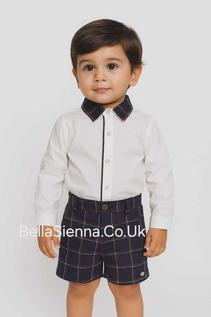 Basmarti  Navy & Dark Red Boys Shirt & Shorts Set - 23503
