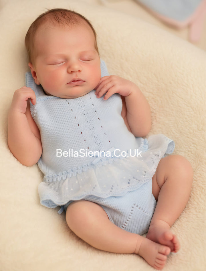 Mac iluison Baby Girls Fine Knitted Two-Piece Summer Lace Set 7259 blue