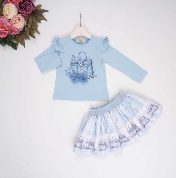 Neon Light Blue Skirt Set - "Sarah" - 3789