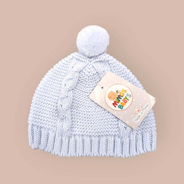 Bella Sienna Newborn Babies  Single Blue Pom Pom  Hat
