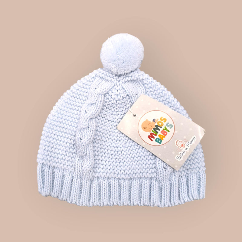 Bella Sienna Newborn Babies  Single Blue Pom Pom  Hat