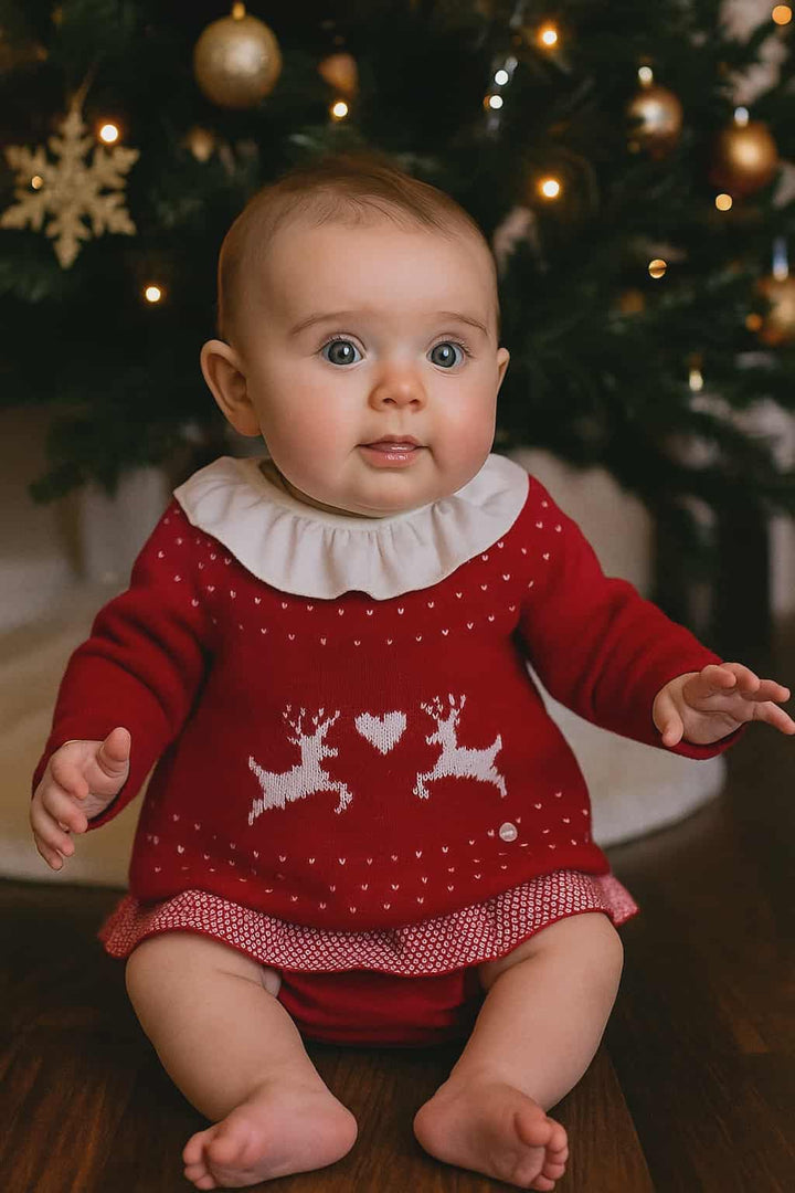 Granlei Girls Red Reindeer Two Piece Outfit/Jam Pant Set