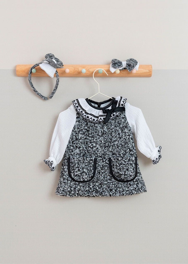 Basmarti Girls Grey, Black & White Winter Boucle Bow Headband To Match - 26510 & 26513