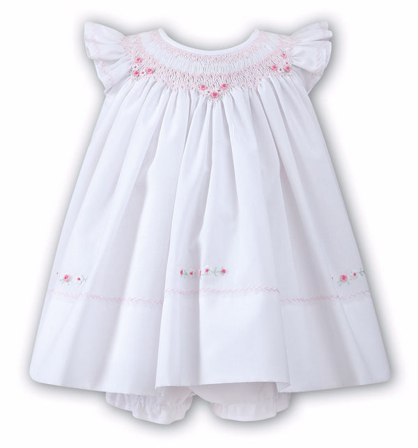 Sarah Louise White And Pink Hand Smocked Dress - 010632