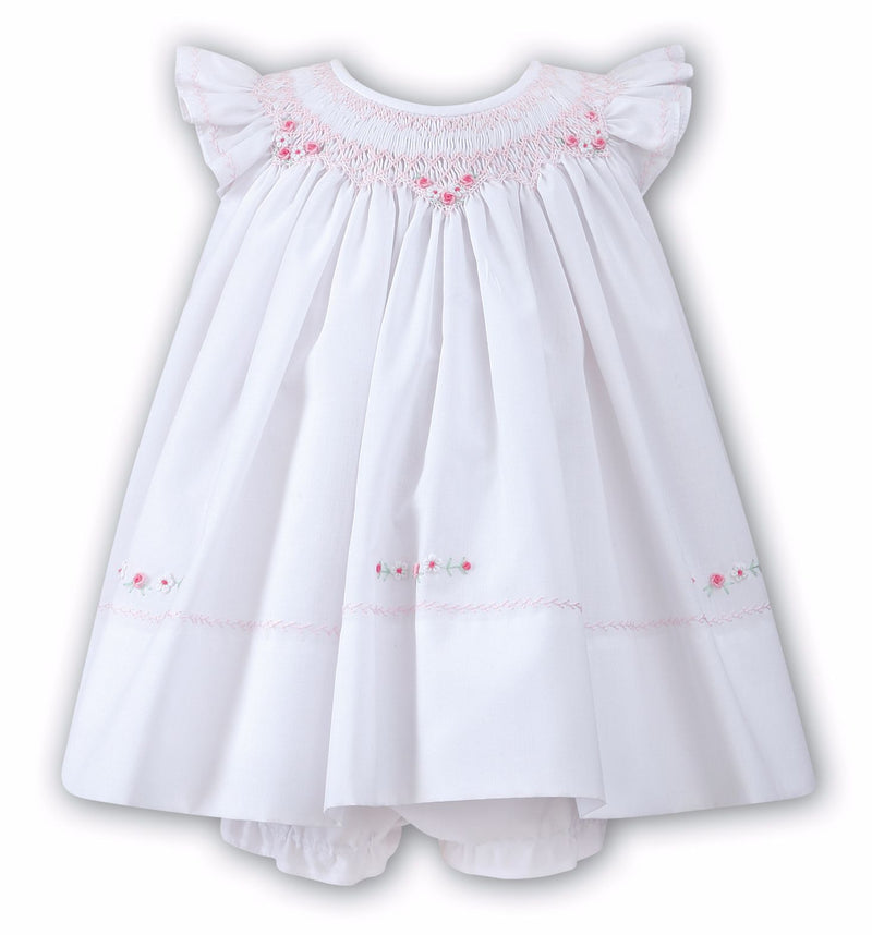 Sarah Louise White And Pink Hand Smocked Dress - 010632