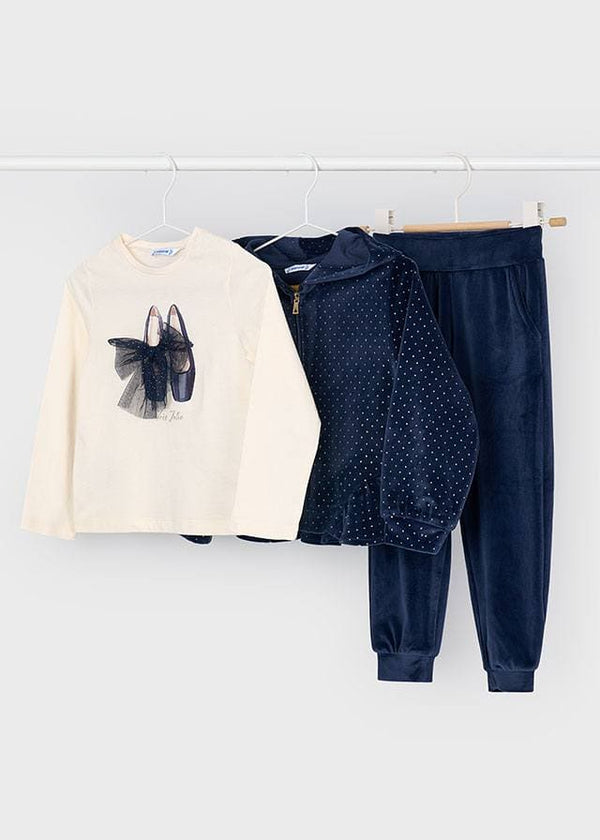 Mayoral Girls Navy Blue Velour Three Piece Tracksuit 4892