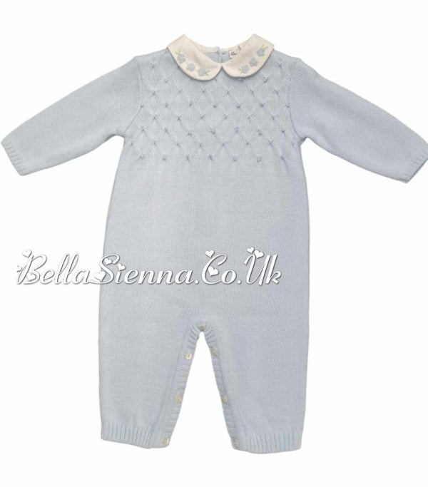Sarah Louise Blue Knitted All In One Romper With Embroidery - 008051