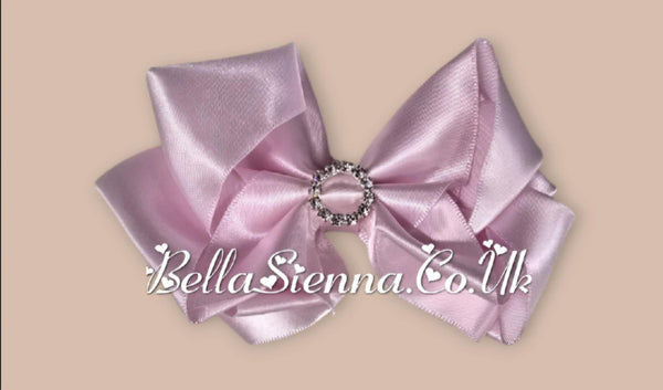 Bowtique London 4 Inch Pink Satin Medium Size Hair Bow With Diamanté Centre