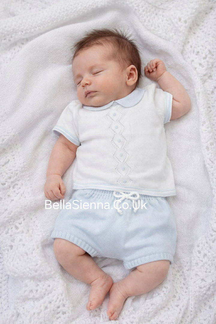 Martin Aranda Baby Boys Fine Knitted Summer Short Set White 10041