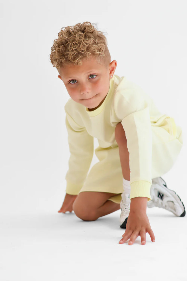 Harris Kids "Enzo" Boys Plain Jumper & Shorts Set - Lemon