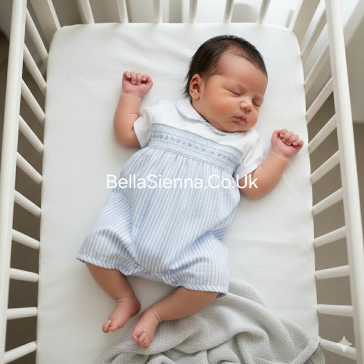 Blue Baby Blue & White Seersucker Stripe Romper - BB0319