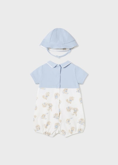 Mayoral Newborn Dungaree Style Bodysuit with Reversible Bucket hat Better Cotton 1616