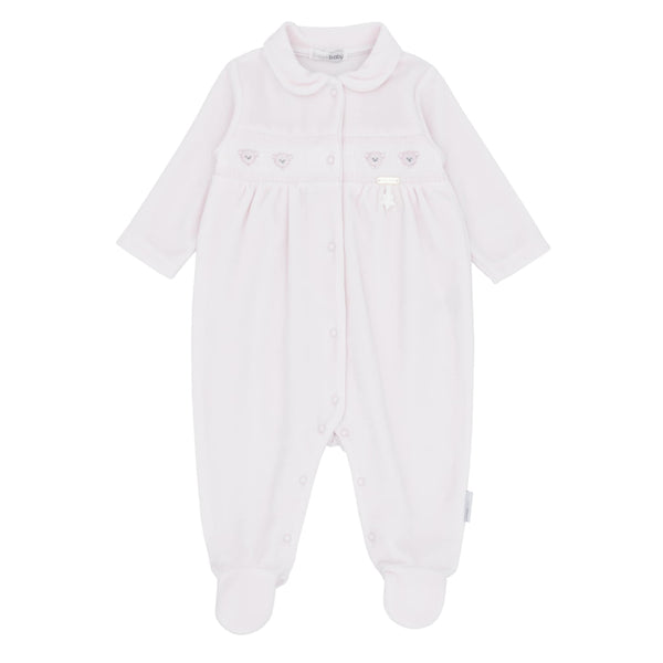 Blues Baby Girls Pink Velour All In One Smocked Teddy Bear Babygrow Sleepsuit - BB2066P