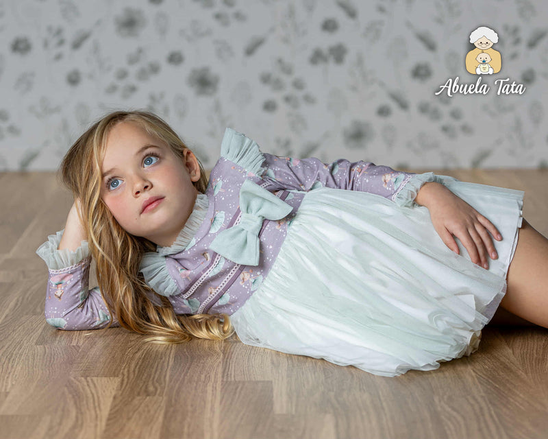 Abuela Tata Lilac & Green Tulle Ballerina Dress - 2599400