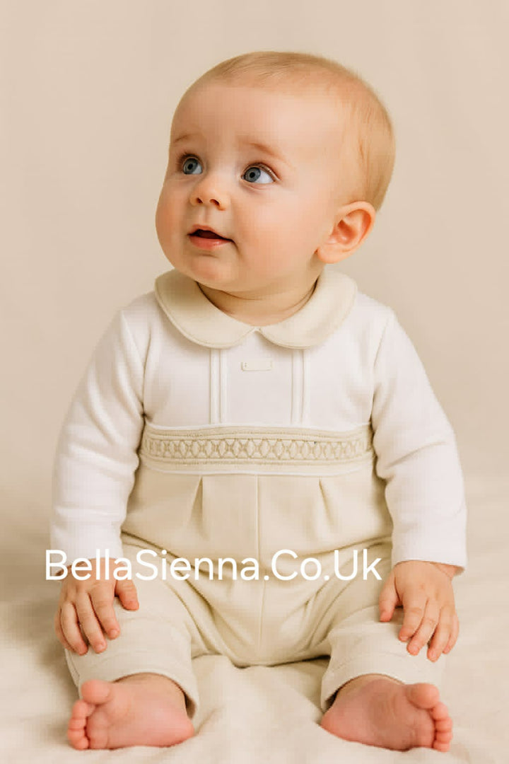 Boys Beige & Ivory Smocked Romper - AM0004
