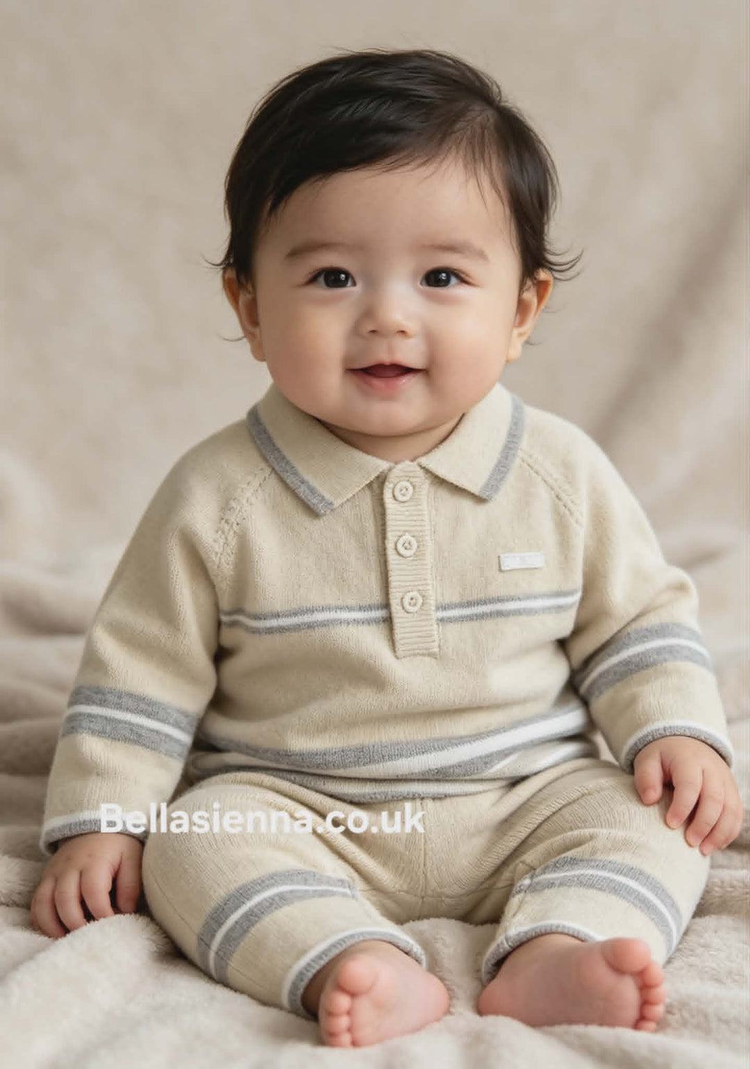 Blues Baby Boys Beige & Grey Knitted Two Piece Jumper & Trouser Set - BB2120