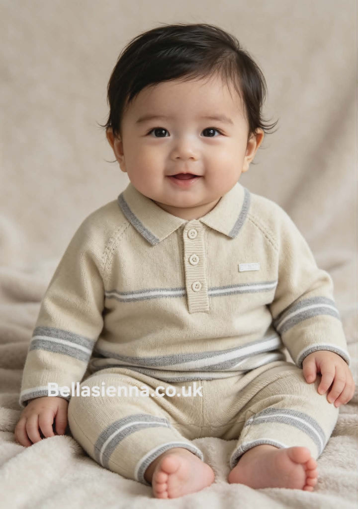 Blues Baby Boys Beige & Grey Knitted Two Piece Jumper & Trouser Set - BB2120