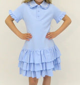 Harris Kids "Paris" Polo Dress With Pearlised Buttons - Blue