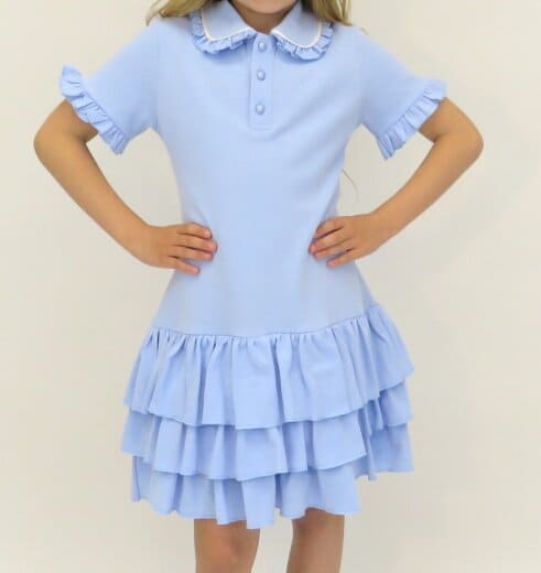 Harris Kids "Paris" Polo Dress With Pearlised Buttons - Blue