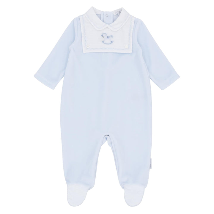 Blues Baby Boys Blue Velour Rocking Horse All In One Babygrow Sleepsuit - BB2062