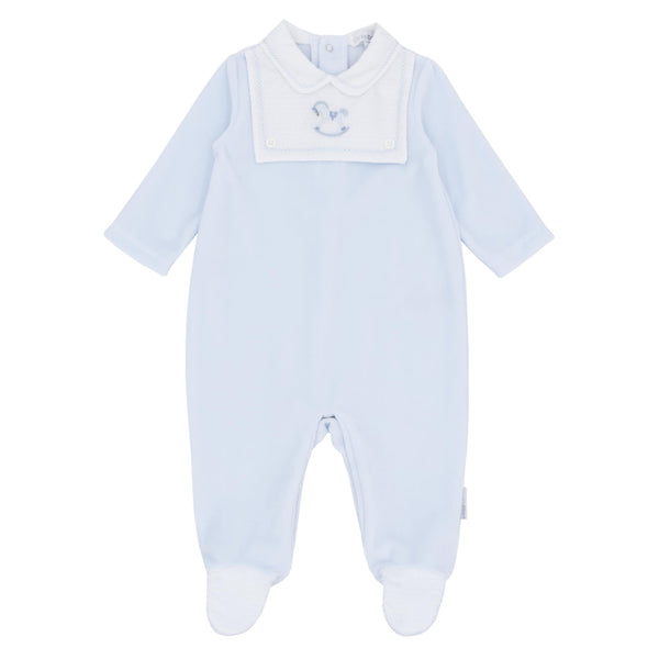 Blues Baby Boys Blue Velour Rocking Horse All In One Babygrow Sleepsuit - BB2062