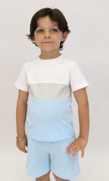 Harris Kids "Cole" Crew neck Tri Colour Shorts Set - Light Blue