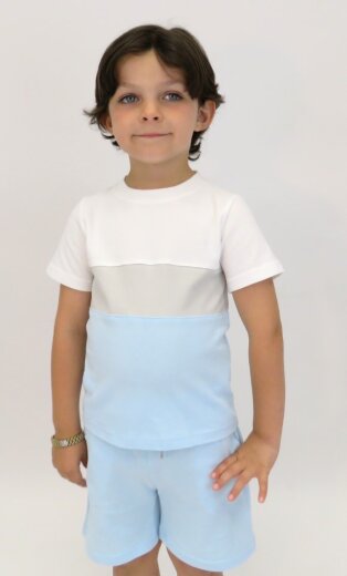 Harris Kids "Cole" Crew neck Tri Colour Shorts Set - Light Blue