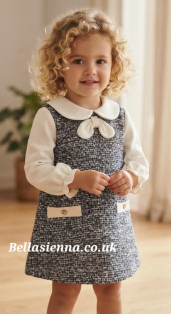 Girls Tweed Knit Combined Dress - 2948 - 30 - Navy