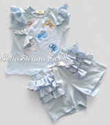 Pink "Bow" Anglaise Frilly Shorts Set - S215