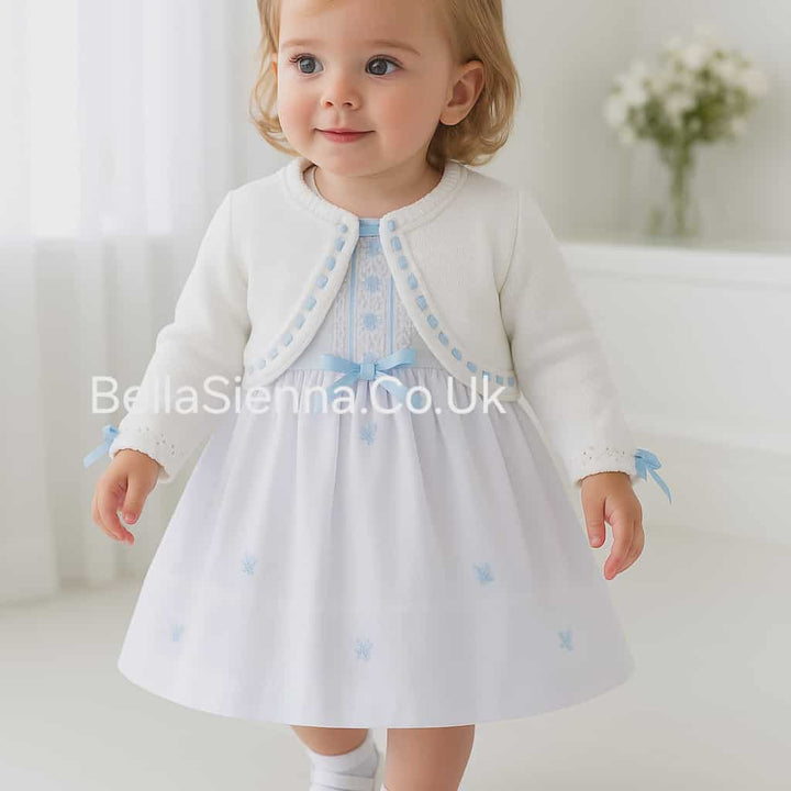 Pretty Originals Girls White And Blue Bow Cardigan