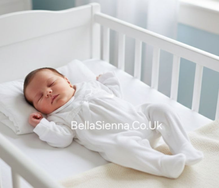 Girls White Velour All In One Babygrow With Diamante & Bow Detail- 6003