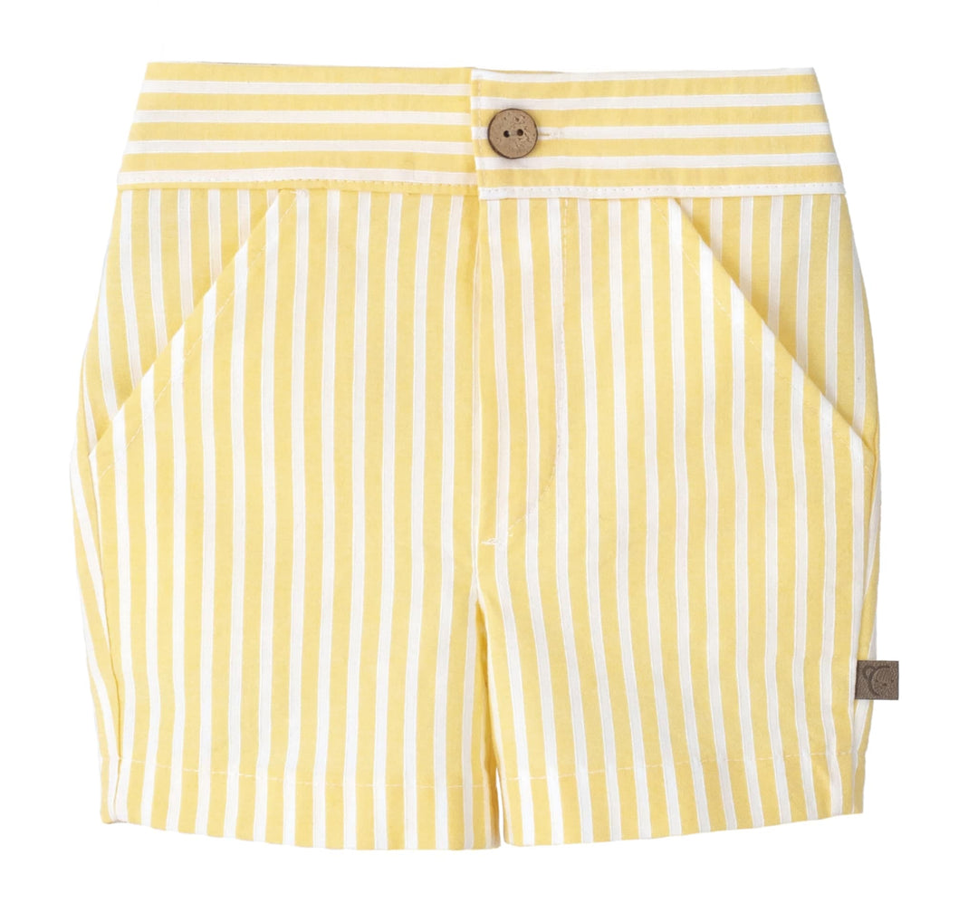 Calamaro Boys Lemon & White Striped Shorts & T-shirt Set - 11111