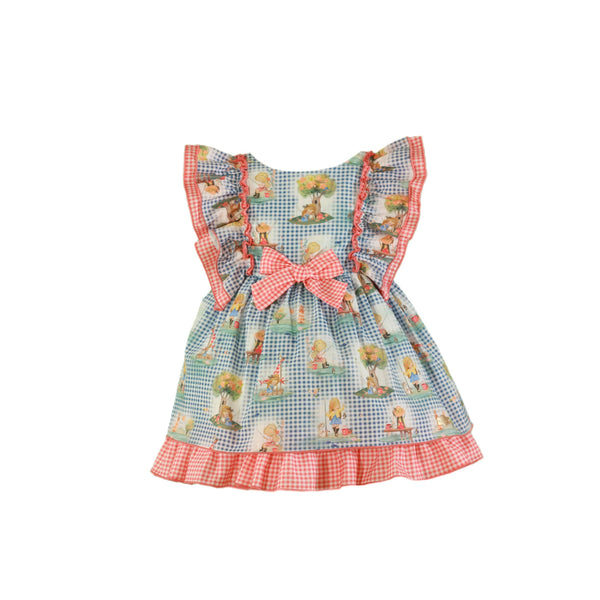 Miranda Blue & Coral Girl Print Dress - 606 V