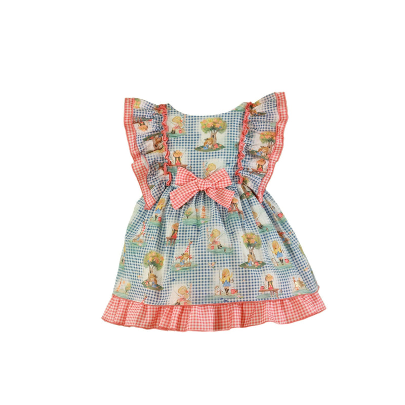 Miranda Blue & Coral Girl Print Dress - 0606