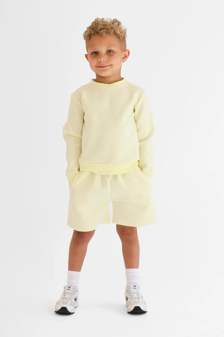 Harris Kids "Enzo" Boys Plain Jumper & Shorts Set - Lemon